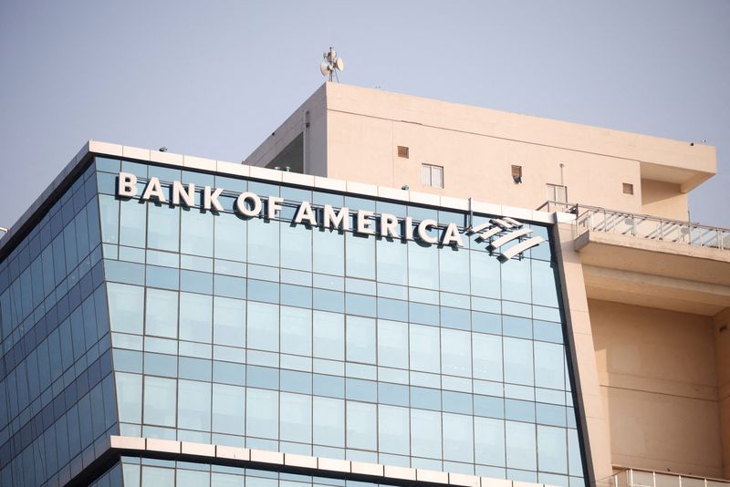 © Reuters. FILE PHOTO: A logo of the Bank of America is seen on an office building at the Gujarat International Finance Tec-City (GIFT) at Gandhinagar, India, December 8, 2023.REUTERS/Amit Dave/File Photo