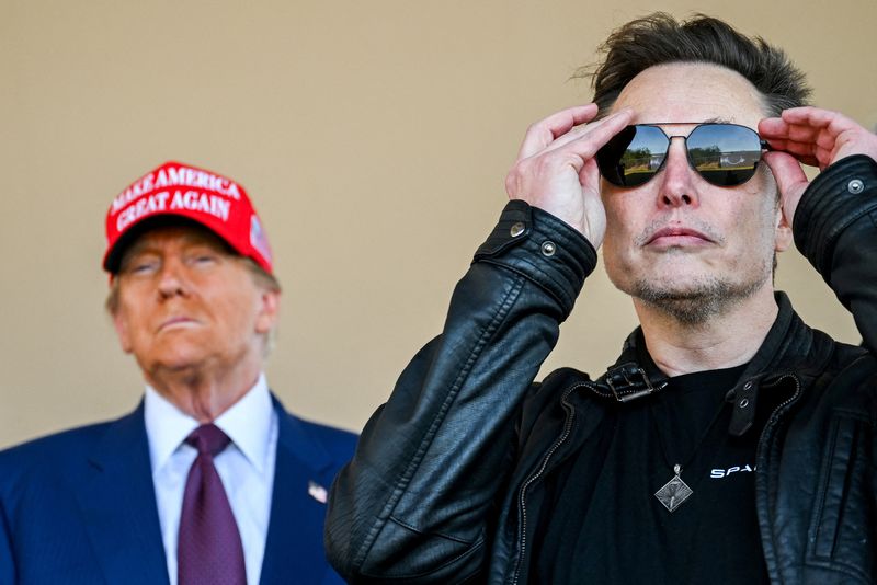 © Reuters. FILE PHOTO: U.S. President-elect Donald Trump and Elon Musk watch the launch of the sixth test flight of the SpaceX Starship rocket in Brownsville, Texas, U.S., November 19, 2024. Brandon Bell/Pool via REUTERS/File Photo