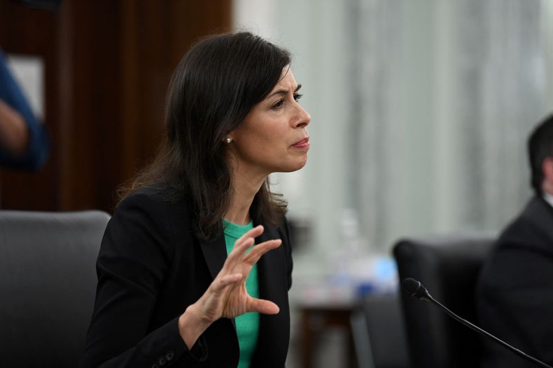 © Reuters. FILE PHOTO: Jessica Rosenworcel attends an oversight hearing held by the U.S. Senate Commerce, Science, and Transportation Committee to examine the Federal Communications Commission (FCC), in Washington, U.S. June 24, 2020. Jonathan Newton/Pool via REUTERS/File Photo