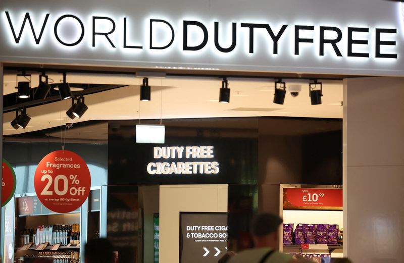 © Reuters. FILE PHOTO: Signage is seen outside a World Duty Free store, part of the Avolta Group inside terminal 2 at Manchester Airport in Manchester, Britain, October 15, 2024. REUTERS/Phil Noble/File Photo