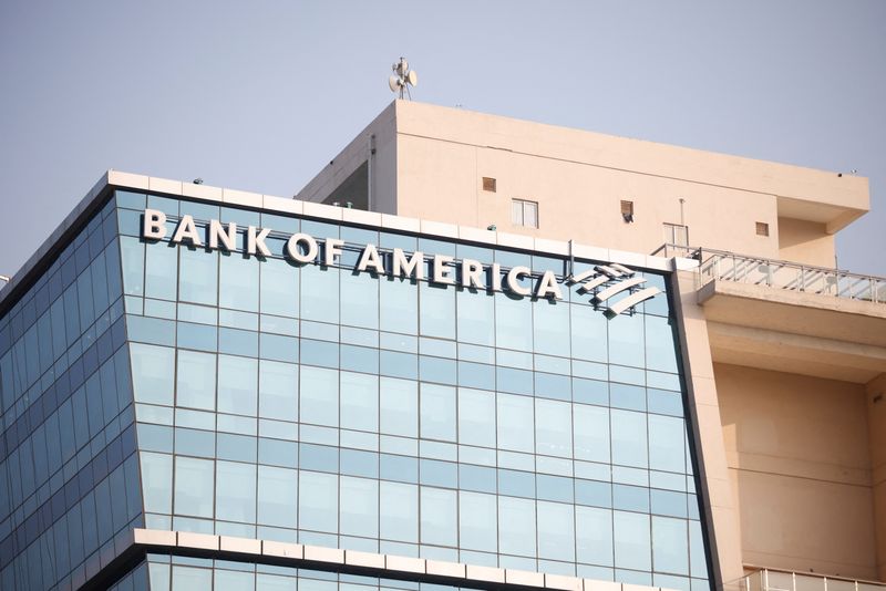 © Reuters. FILE PHOTO: A logo of the Bank of America is seen on an office building at the Gujarat International Finance Tec-City (GIFT) at Gandhinagar, India, December 8, 2023.REUTERS/Amit Dave/File Photo