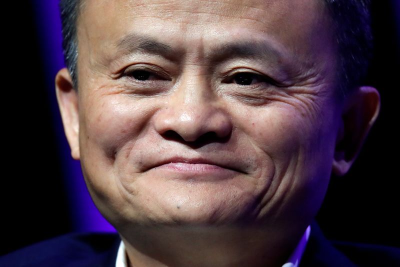 © Reuters. FILE PHOTO: Founder and Chairman of Chinese internet giant Alibaba Jack Ma gives a speech at Paris' high profile startups and high tech leaders gathering, Viva Tech, in Paris, France May 16, 2019. REUTERS/Charles Platiau/File Photo