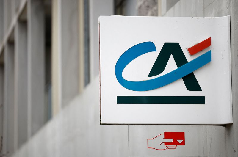 © Reuters. FILE PHOTO: A Credit Agricole logo is seen outside a bank office in Nantes, France, February 13, 2024. REUTERS/Stephane Mahe/File Photo