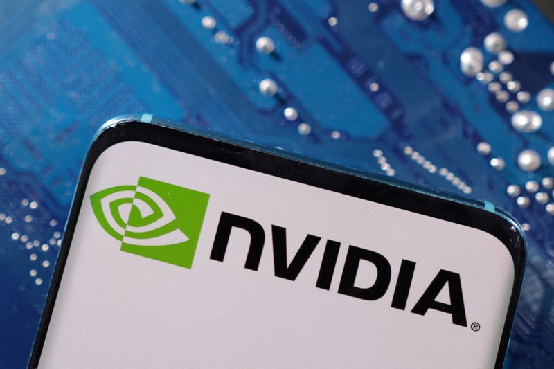 © Reuters. FILE PHOTO: A smartphone with a displayed NVIDIA logo is placed on a computer motherboard in this illustration taken March 6, 2023. REUTERS/Dado Ruvic/Illustration/File Photo