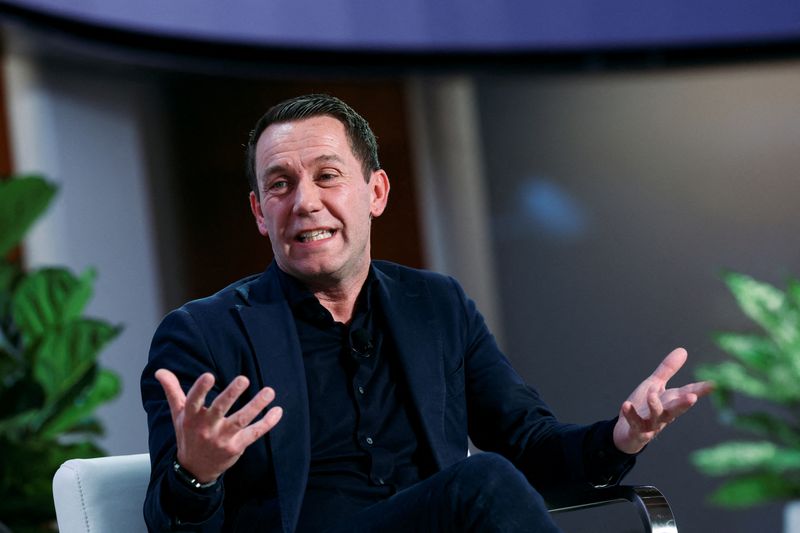 © Reuters. Charles van der Steene, President North America and Member of the Executive Leadership Team of Maersk, gestures during the Reuters NEXT conference, in New York City, New York, U.S., December 11, 2024. REUTERS/Brendan McDermid