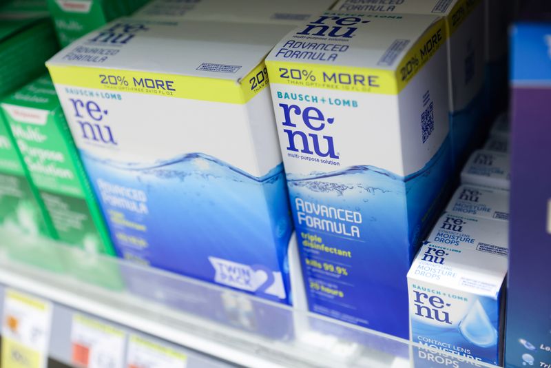 © Reuters. FILE PHOTO: ReNu contact lens solution by Bausch + Lomb, is seen for sale in Manhattan, New York City, U.S., May 20, 2022. REUTERS/Andrew Kelly/File Photo