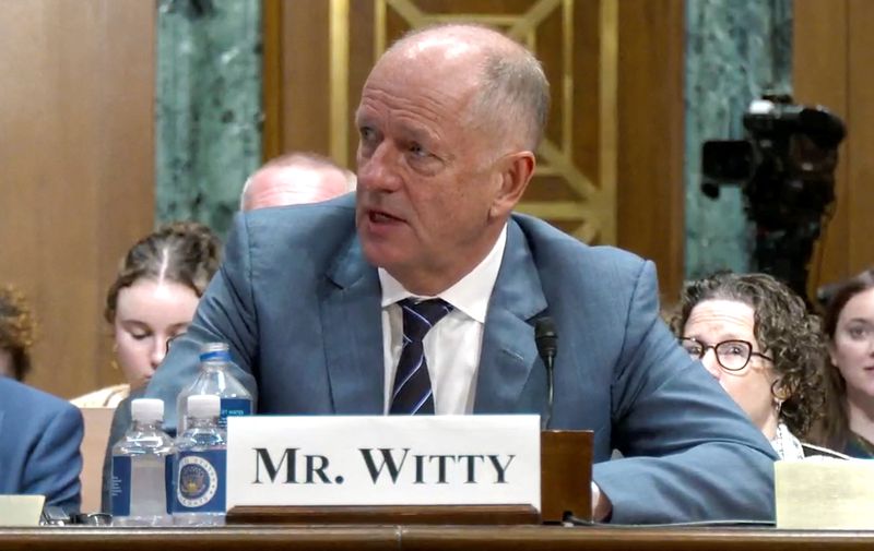 © Reuters. FILE PHOTO: UnitedHealth CEO Andrew Witty testifies before a Senate Finance Committee hearing about a recent cyberattack at the company's technology unit and its impact on patients and providers, in this frame grab taken from video on Capitol Hill in Washington, U.S., May 1, 2024. U.S. Senate/Handout via Reuters/File Photo