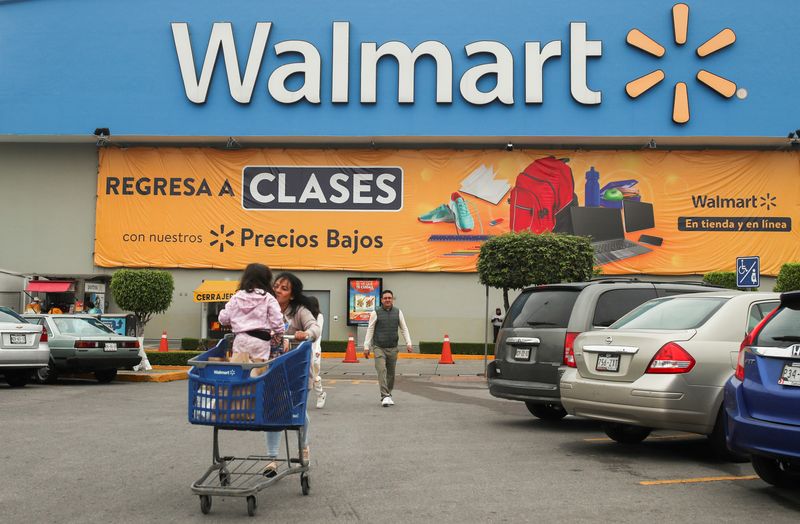 © Reuters. FILE PHOTO: The logo of Walmart is pictured outside a store in Mexico City, Mexico July 27, 2023. REUTERS/Henry Romero/File Photo