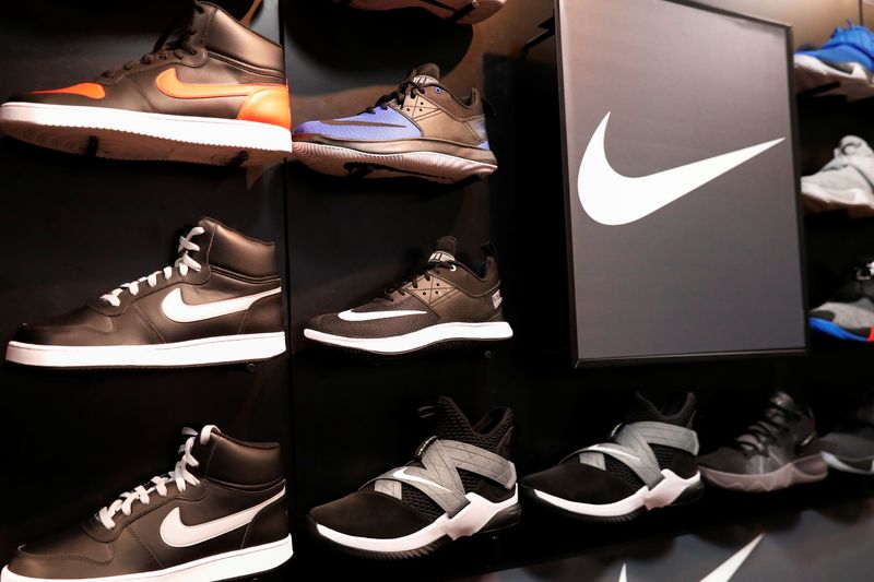 © Reuters. FILE PHOTO: Nike shoes are seen on display in New York, U.S., March 18, 2019. REUTERS/Shannon Stapleton/File Photo