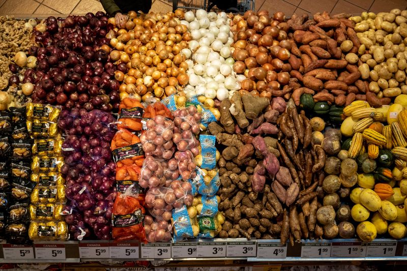 © Reuters. A person checks an onion at a grocery store in Toronto, Ontario, Canada November 22, 2022.  REUTERS/Carlos Osorio/File Photo