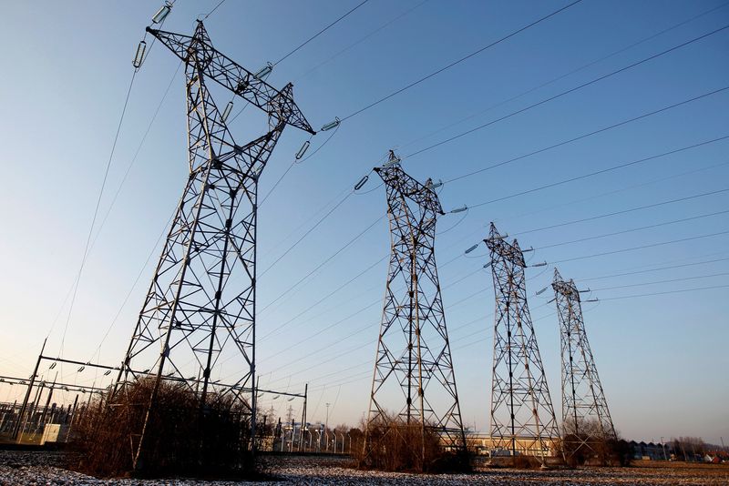 © Reuters. FILE PHOTO: High voltage power lines are seen near Strasbourg February 3, 2012. Bitterly cold weather is expected to push gas and electricity consumption to new record highs in France, France's gas and electricity grids said, as subfreezing temperatures continue to hit Europe. REUTERS/Vincent Kessler/File Photo