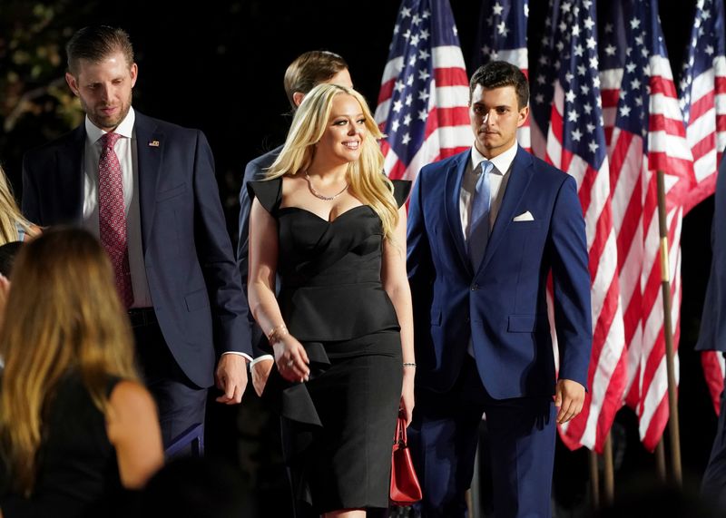 © Reuters. Eric Trump, his sister Tiffany Trump and her boyfriend Massad Boulos arrive for U.S. President Donald Trump's acceptance speech as the 2020 Republican presidential nominee during the final event of the 2020 Republican National Convention on the South Lawn of the White House in Washington, U.S., August 27, 2020. REUTERS/Kevin Lamarque/File Photo