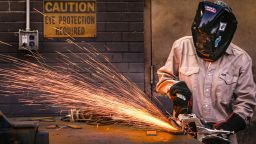 A student works during welding class at Tennessee College of Applied Technology Nashville.