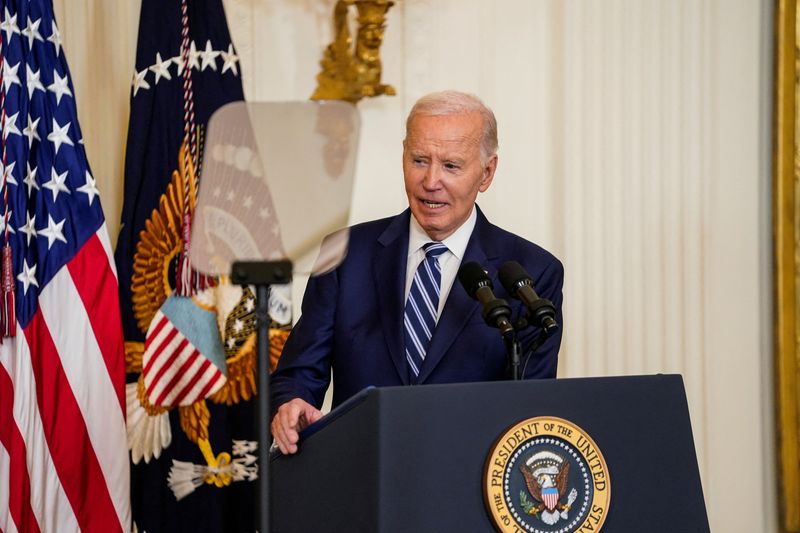 © Reuters. U.S. President Joe Biden speaks as he participates in a bill signing ceremony for the