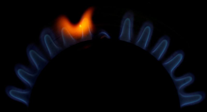 © Reuters. FILE PHOTO: Flames come out of a domestic gas ring on a stove in Manchester, Britain, September 20, 2021. REUTERS/Phil Noble/File Photo