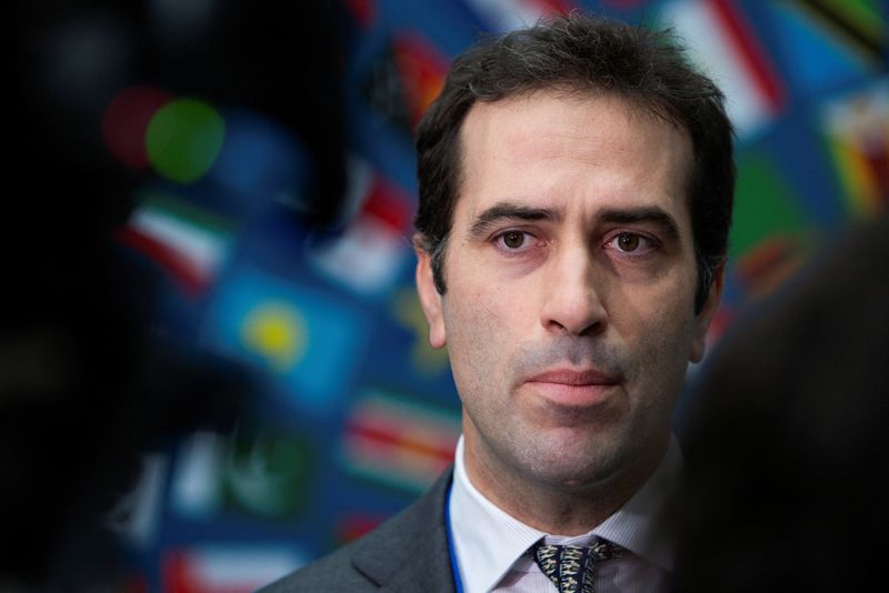 © Reuters. FILE PHOTO: Spain Minister of Economy, Trade, and Enterprise Carlos Cuerpo participates in a media interview at the International Monetary Fund (IMF) and the World Bank Group 2024 Fall Meeting in Washington, U.S., October 23, 2024. REUTERS/Kaylee Greenlee Beal/File Photo