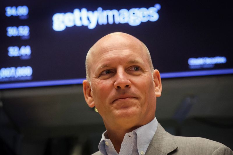 © Reuters. FILE PHOTO: Craig Peters, CEO of Getty Images, speaks during an interview on the floor of the New York Stock Exchange (NYSE) in New York City, U.S., August 15, 2022.  REUTERS/Brendan McDermid/File Photo