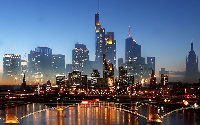 © Reuters. FILE PHOTO: The skyline with its financial district is seen double, in Frankfurt, Germany, February 11, 2021.  REUTERS/Kai Pfaffenbach/File Photo