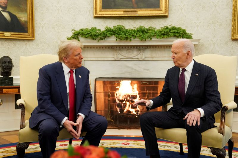 © Reuters. FILE PHOTO: U.S. President Joe Biden meets with President-elect Donald Trump in the Oval Office at the White House in Washington, U.S., November 13, 2024. REUTERS/Kevin Lamarque/File Photo