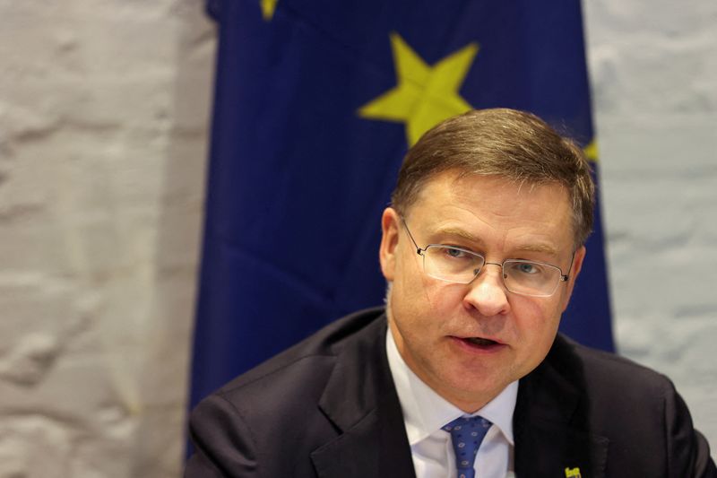 © Reuters. FILE PHOTO: European Commission Executive Vice-President Valdis Dombrovskis attends the U.S.-EU Trade and Technology Council in Leuven, Belgium April 5, 2024.  REUTERS/Johanna Geron/Pool/File Photo