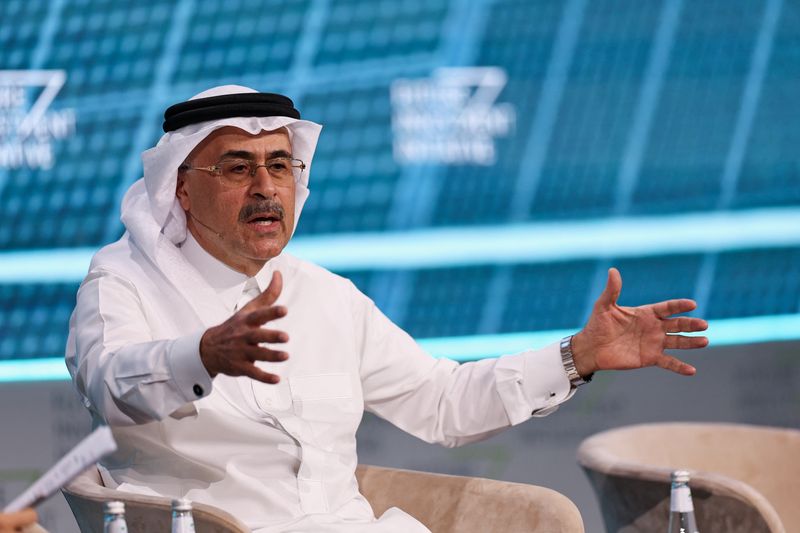 © Reuters. FILE PHOTO: President and CEO of Saudi's Aramco, Amin H. Nasser, speaks during the Future Investment Initiative (FII) in Riyadh, Saudi Arabia October 29, 2024. REUTERS/Hamad I Mohammed/File Photo