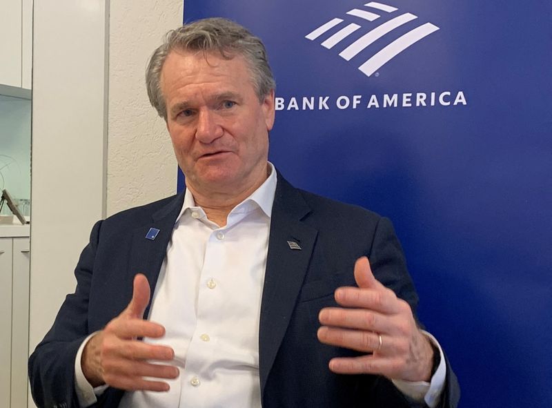 © Reuters. Bank of America Chair and CEO Brian Moynihan during an interview with Reuters during the 55th annual meeting of the World Economic Forum (WEF) in Davos, Switzerland, January 21, 2025. REUTERS/Cecile Mantovani