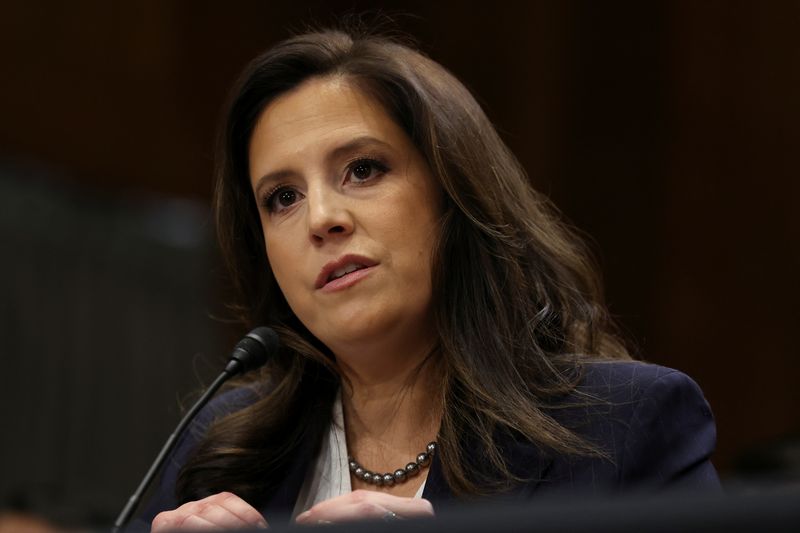 © Reuters. U.S. Rep. Elise Stefanik (R-NY), U.S. President Donald Trump’s nominee to be U.S. ambassador to the United Nations, testifies before a Senate Foreign Relations Committee confirmation hearing on Capitol Hill in Washington, U.S., January  21, 2025. REUTERS/Evelyn Hockstein