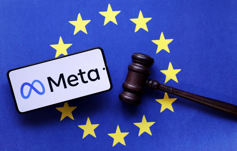 © Reuters. FILE PHOTO: Meta logo, EU flag and Judge gavel are seen in this illustration taken, August 6, 2024. REUTERS/Dado Ruvic/Illustration/File Photo