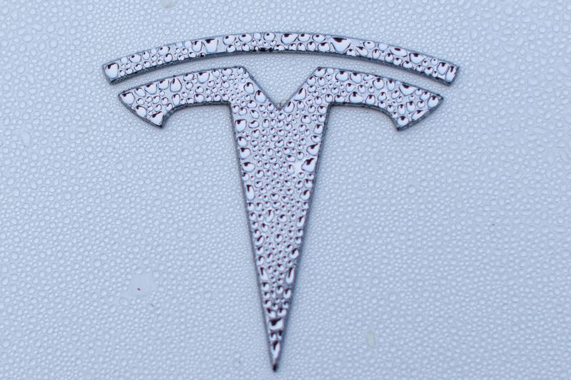 © Reuters. A Tesla logo is shown on a Model Y vehicle in Encinitas, California, U.S.,October 20, 2023.     REUTERS/Mike Blake