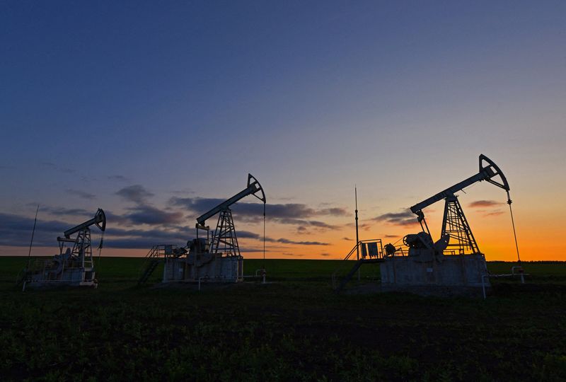 © Reuters. FILE PHOTO: A view shows oil pump jacks outside Almetyevsk in the Republic of Tatarstan, Russia June 4, 2023. REUTERS/Alexander Manzyuk/File Photo