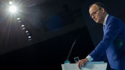 Friedrich Merz, candidate for chancellor and leader of the Christian Democrats, speaks to delegates at a CDU party congress in Berlin, on February 3.