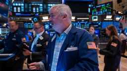 Traders work on the floor of the New York Stock Exchange.