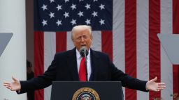 U.S. President Donald Trump delivers remarks on tariffs in the Rose Garden at the White House in Washington, D.C., U.S., April 2, 2025.